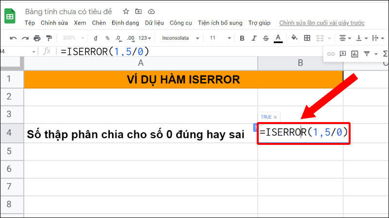 Ví dụ minh họa hàm ISERROR